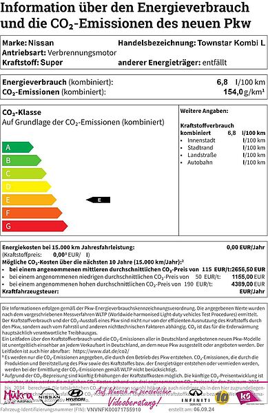 Nissan Townstar Kombi L1 Klima Navi Rückfahrkamera Fenster el.