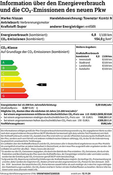 Nissan Townstar Kombi N-Connecta L1 DIG-T 130PS 6MT Klima Navi